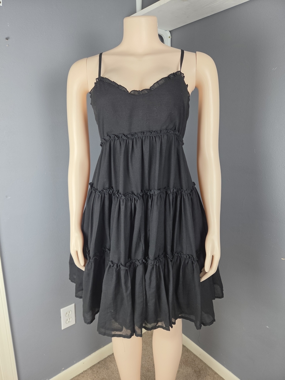 Moon Orchid Black Tiered Dress - Spaghetti Strap Detail